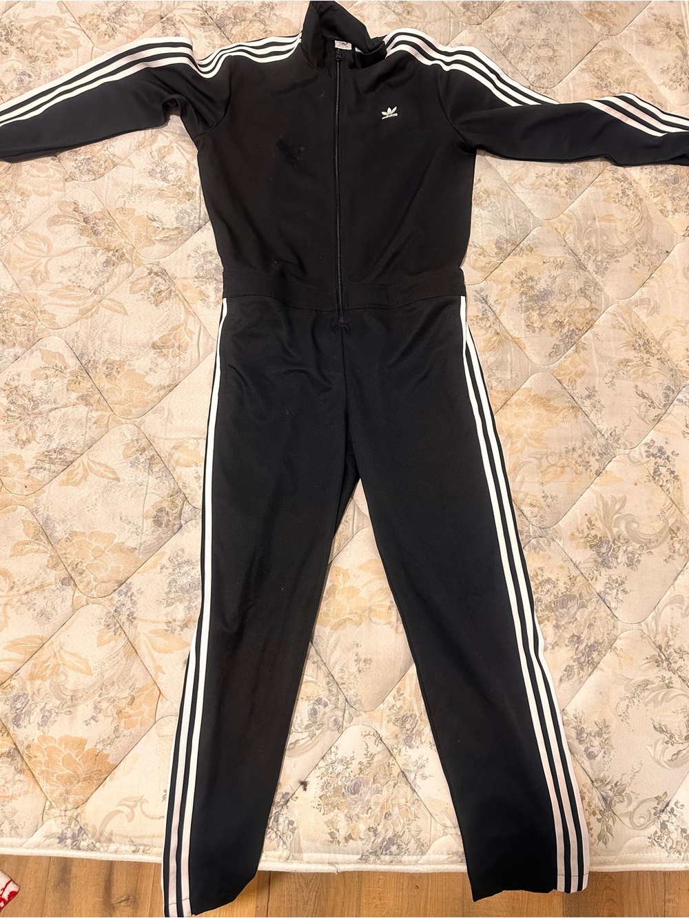 adidas Black Kids One-Piece Jumpsuit with White Stripes
